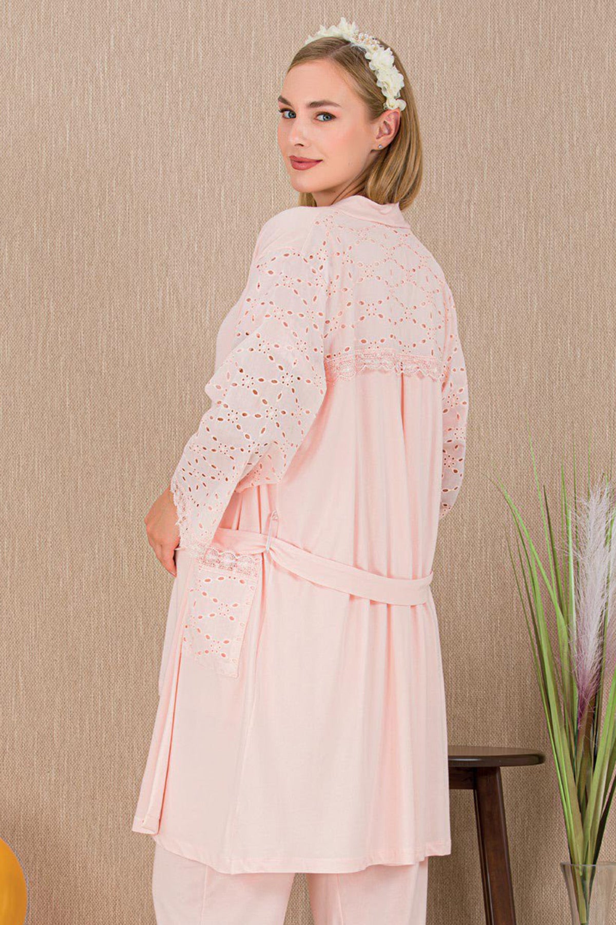 Festoon 3-Piece Maternity Feeding-Friendly Pajama & Robe Set Pink - Y33006