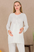 Lace Detailed Maternity Feeding-Friendly Pajama Set Ecru - Y33209