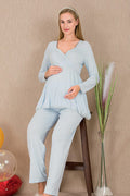 Lacy Double Breasted Maternity Feeding-Friendly Pajama Set Blue - Y33212