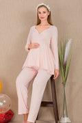Lacy Double Breasted Maternity Feeding-Friendly Pajama Set Pink - Y33212