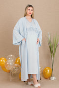 Lacy Panel Maternity Feeding-Friendly Nightgown & Robe Set Blue - Y33500