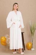 Lacy Panel Maternity Feeding-Friendly Nightgown & Robe Set Ecru - Y33500