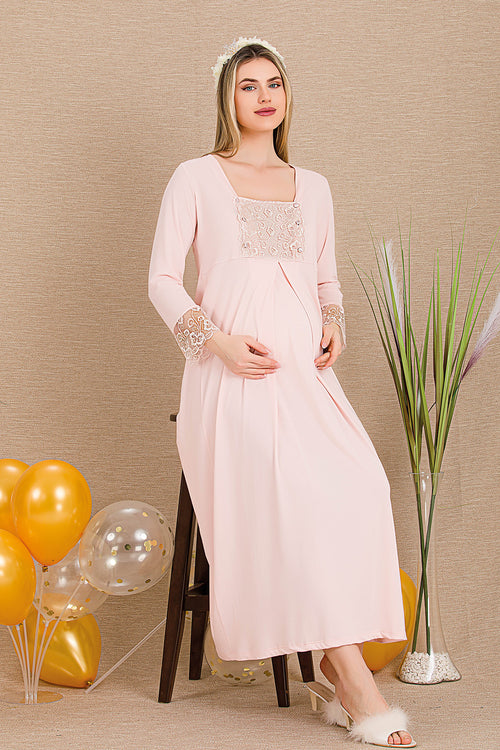 Elegant Lace Embroidered 4-Piece Maternity Feeding-Friendly Set Pink - Y501203