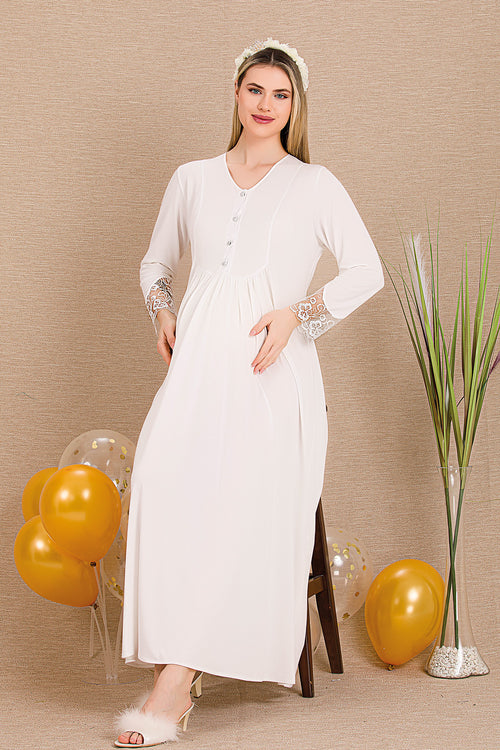 Lace Sleeve and Lace Detailed 4-Piece Maternity Feeding-Friendly Set Ecru - Y503204