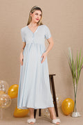 Embroidered Maternity Feeding-Friendly Nightgown Blue - Y33400