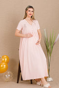 Embroidered Maternity Feeding-Friendly Nightgown Pink - Y33400