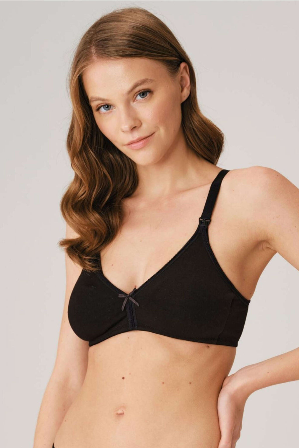 Everyday Comfort Soft Modal Cotton Nursing Bra Breathable Deep V Black - 3424