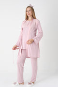 Lace Collar 3-Piece Maternity Feeding-Friendly Pajama & Robe Set Powder - Z3445