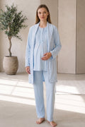 طقم بيجامة وجاكار للحوامل مكون من 3 قطع مزخرف بالدانتيل أزرق - Z3480