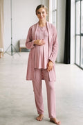 Lace Trim 3-Piece Maternity Feeding-Friendly Pajama & Jacquard Robe Set Powder - Z3480