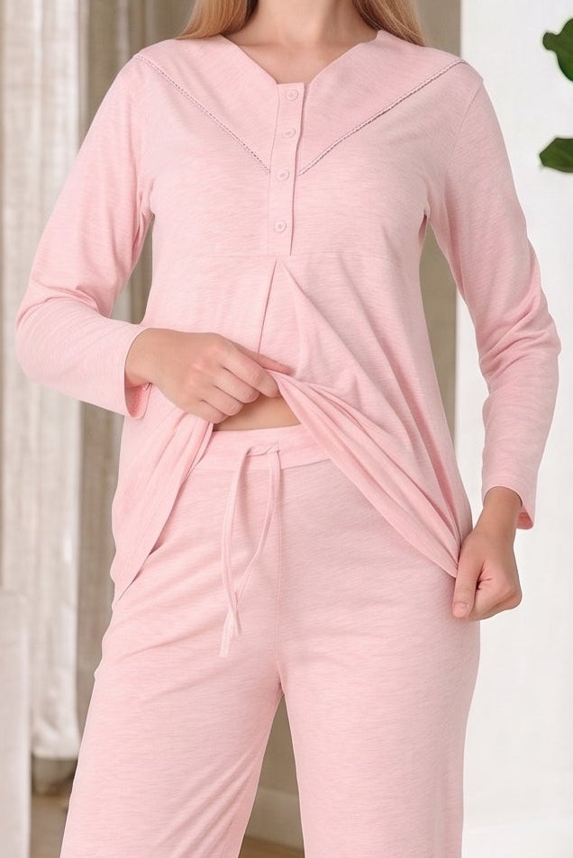 ياقة مربعة 3-Piece بيجامة صديقة للأمومة ورداء منقوش سمك السلمون - Z3483