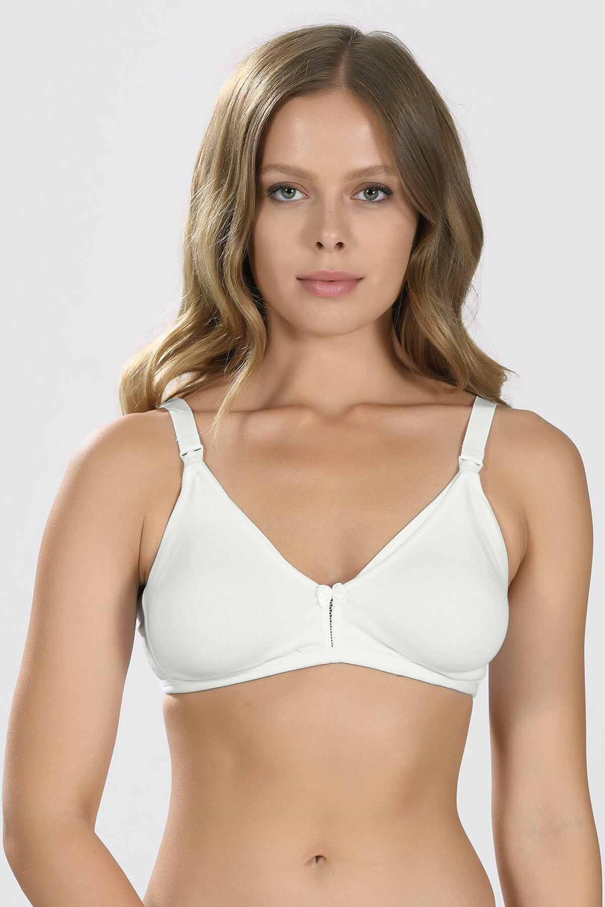 Wide-Strap Non-Underwired Cotton Nursing Bra Ecru - 3581