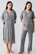 Pleated Double Breastfeeding 4-Piece Maternity Feeding-Friendly Set Grey - S400200