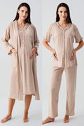 Pleated Double Breastfeeding 4-Piece Maternity Feeding-Friendly Set Coffee - S400200