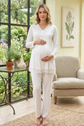 Lace Collar and Skirt Maternity Feeding-Friendly Pajama Set Ecru - T4032