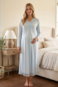 Lace Collar and Skirt Maternity Feeding-Friendly Nightgown Blue - T4033
