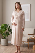Lace Collar and Skirt Maternity Feeding-Friendly Nightgown Mink - T4033