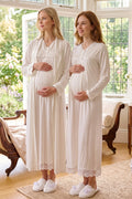 Lace Collar and Skirt 2-Piece Maternity Feeding-Friendly Nightgown & Robe Set Ecru - T4035
