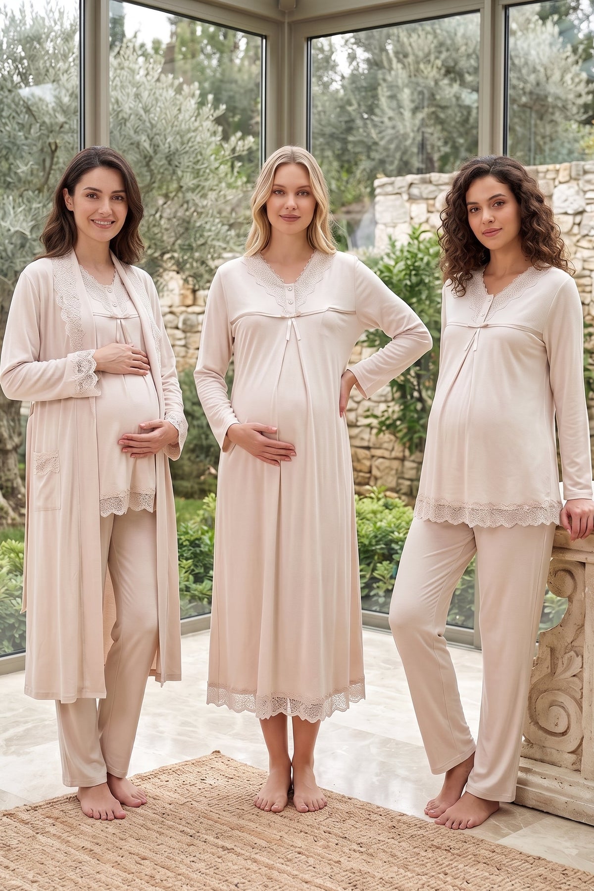 Lace Collar and Skirt 4-Piece Maternity Feeding-Friendly Set Mink - T4036