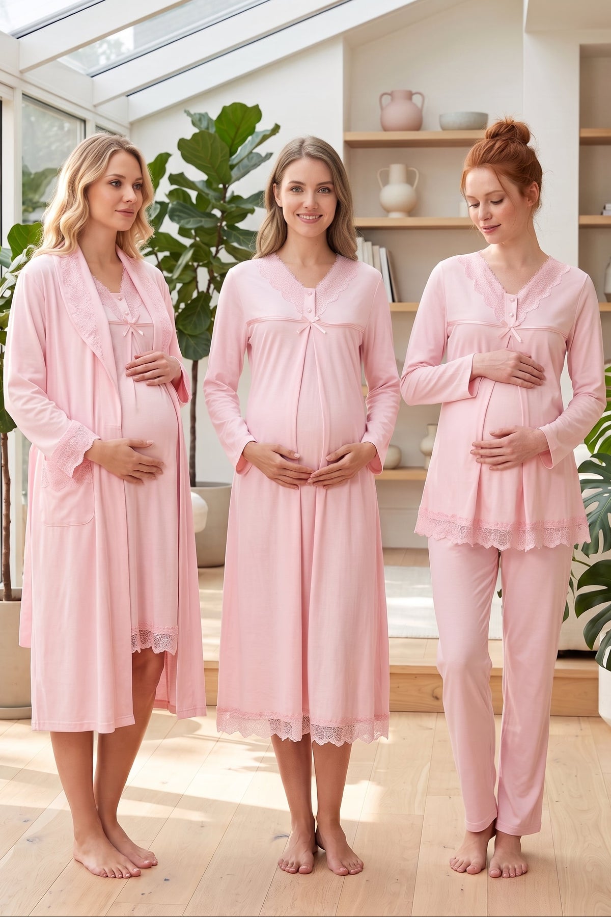 Lace Collar and Skirt 4-Piece Maternity Feeding-Friendly Set Powder - T4036