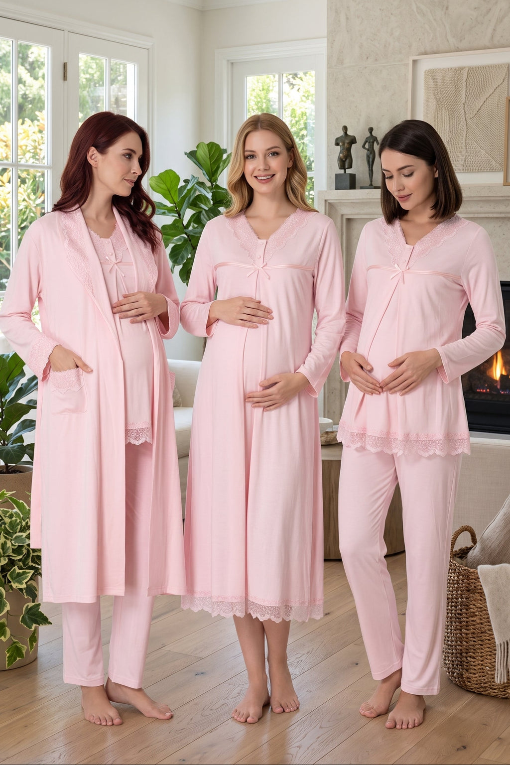 Lace Collar and Skirt 4-Piece Maternity Feeding-Friendly Set Powder - T4036