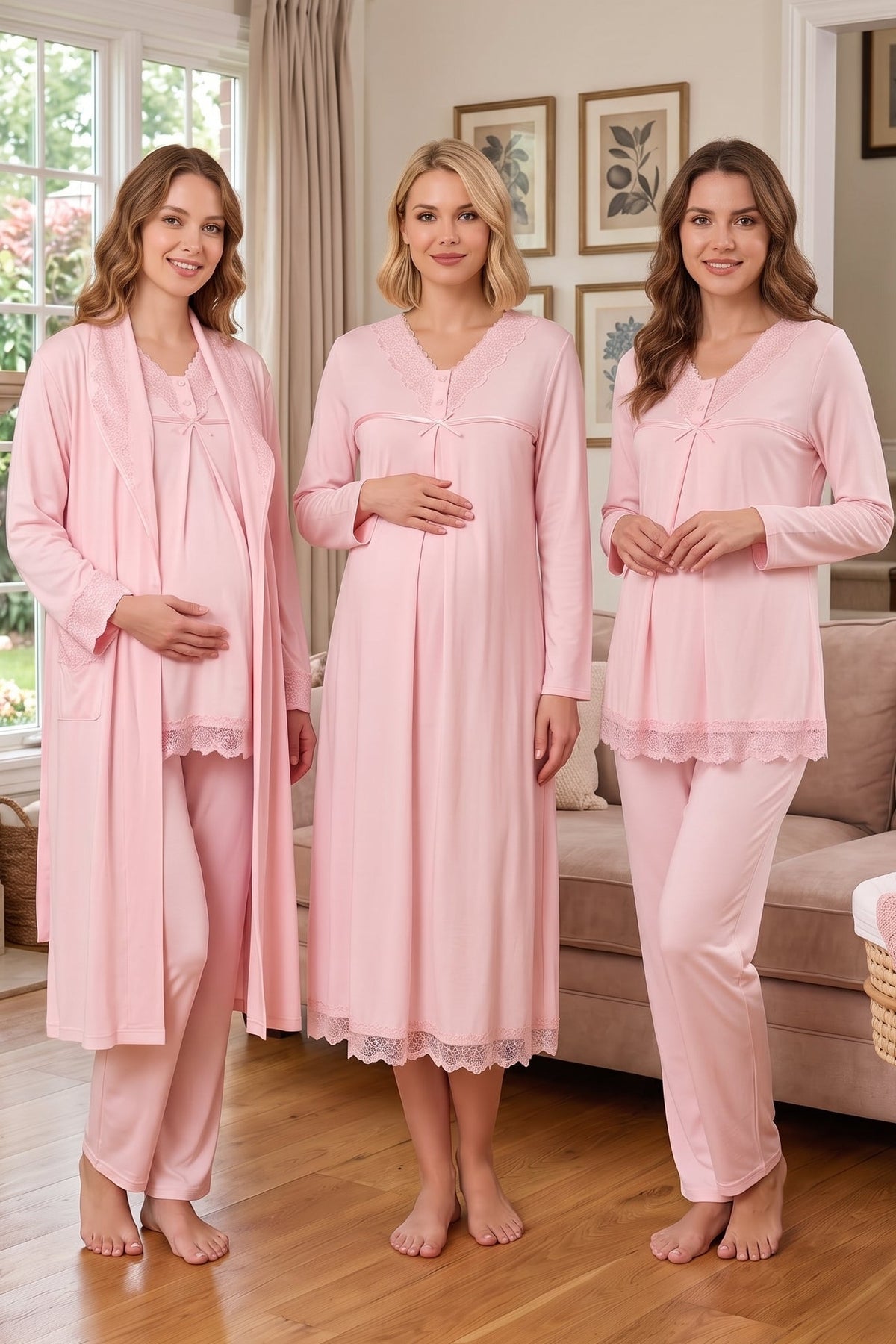 Lace Collar and Skirt 4-Piece Maternity Feeding-Friendly Set Powder - T4036