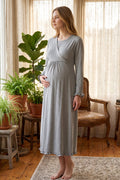 Pleated Trim Maternity Feeding-Friendly Nightgown Grey - T4043