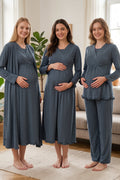 Pleated Trim 4-Piece Maternity Feeding-Friendly Set Indigo - T4046