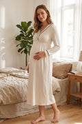 Piped V-Neck Maternity Feeding-Friendly Nightgown Ecru - T4053
