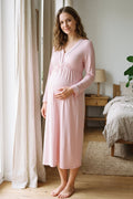 Piped V-Neck Maternity Feeding-Friendly Nightgown Pink - T4053