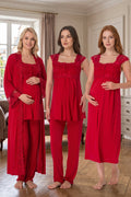 Flywheel Arm Lace Shoulder 4-Piece Maternity Feeding-Friendly Set Cherry - T4066