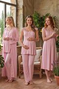 Flywheel Arm Lace Shoulder 4-Piece Maternity Feeding-Friendly Set Pink - T4066