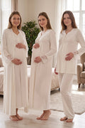 Lace Collar and Sleeve 4-Piece Maternity Feeding-Friendly Set Ecru - T4086