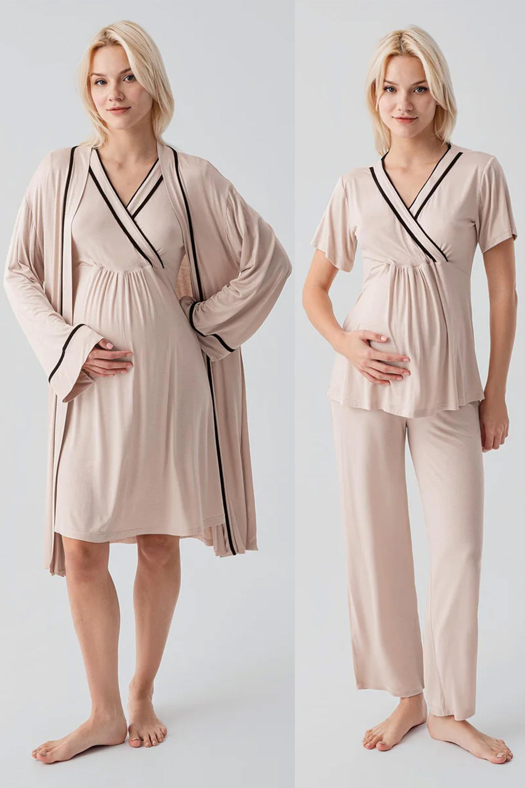 Piped Wrap 4-Piece Maternity Feeding-Friendly Set Beige - S417217