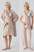Piped Wrap 4-Piece Maternity Feeding-Friendly Set Beige - S417217