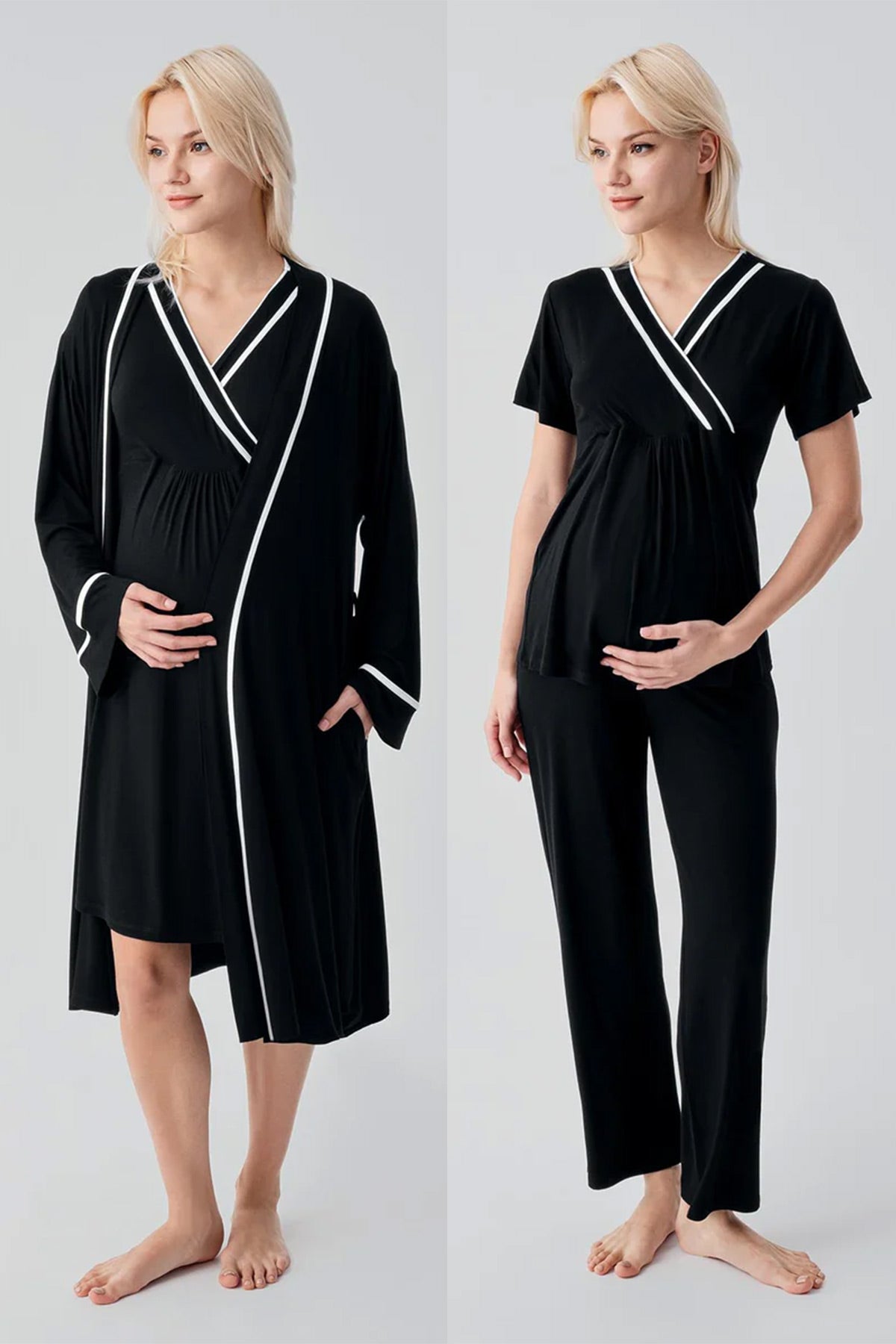 Piped Wrap 4-Piece Maternity Feeding-Friendly Set Black - S417217