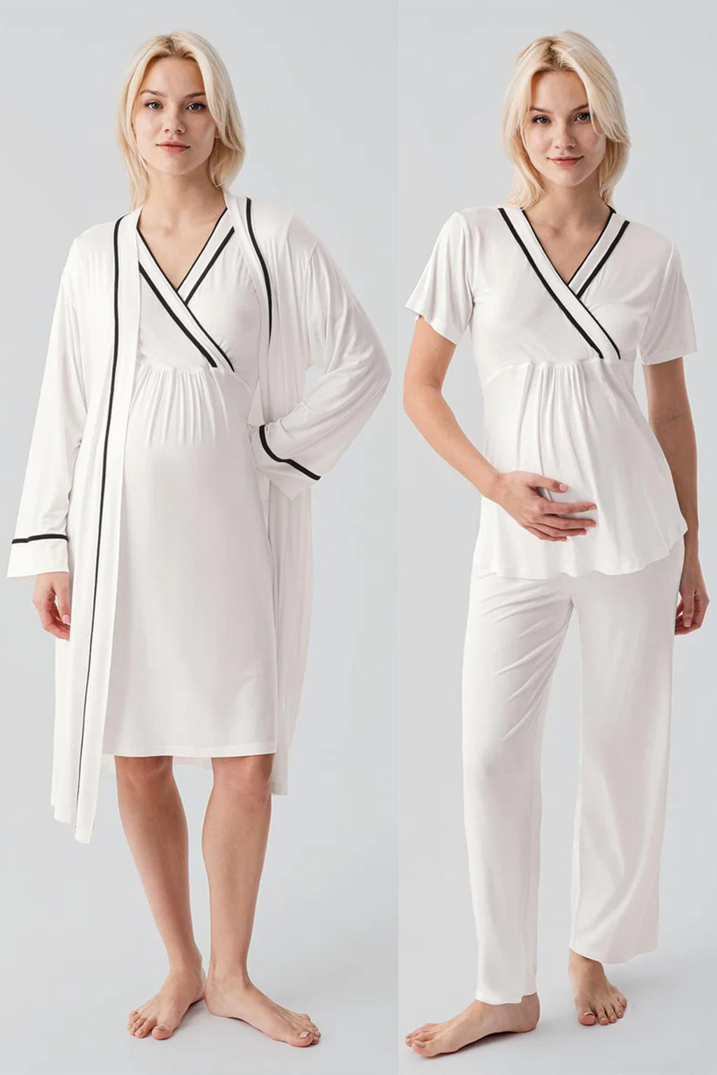 Piped Wrap 4-Piece Maternity Feeding-Friendly Set Ecru - S417217