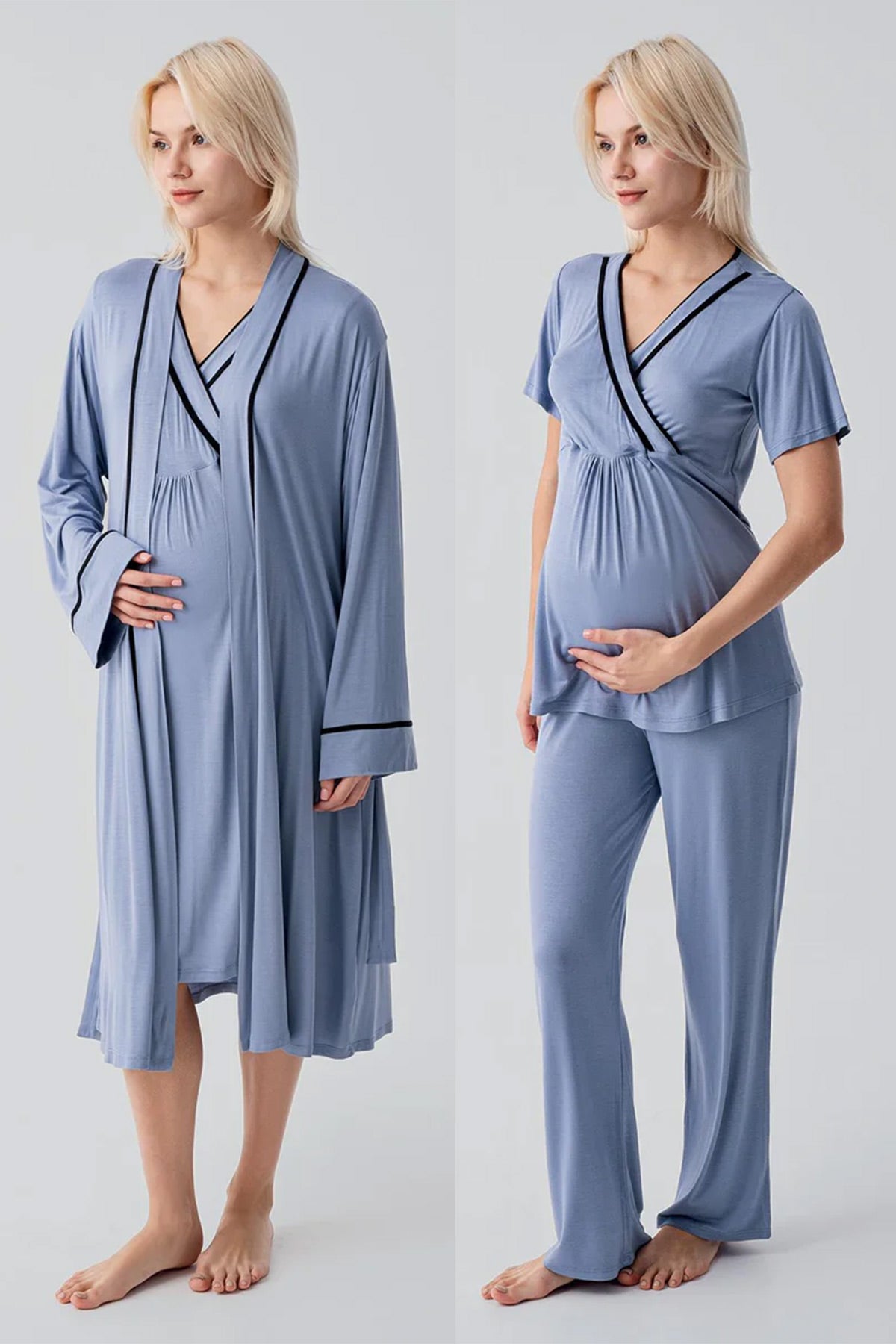 Piped Wrap 4-Piece Maternity Feeding-Friendly Set Indigo - S417217