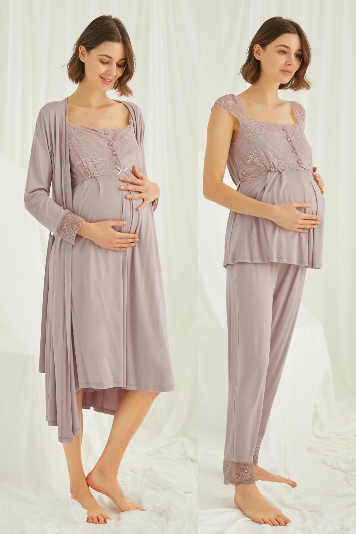 Lace Shoulder 4-Piece Maternity Feeding-Friendly Set Mink - E438440