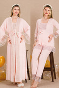 Elegant Lace Embroidered 4-Piece Maternity Feeding-Friendly Set Pink - Y501203