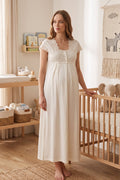 Lace Collar Maternity Feeding-Friendly Nightgown Ecru - T5013