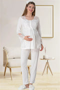 Lace Collar Maternity Feeding-Friendly Pajama Set Ecru - C5015