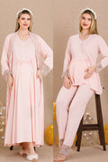 Lace Sleeve and Lace Detailed 4-Piece Maternity Feeding-Friendly Set Pink - Y503204