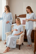 Lace Detailed 4-Piece Maternity Feeding-Friendly Set Blue - T5036