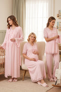 Lace Detailed 4-Piece Maternity Feeding-Friendly Set Pink - T5036
