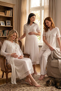 Lace Trim 4-Piece Maternity Feeding-Friendly Set Ecru - T5046