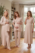 Piped V-Neck 4-Piece Maternity Feeding-Friendly Set Beige - T5096