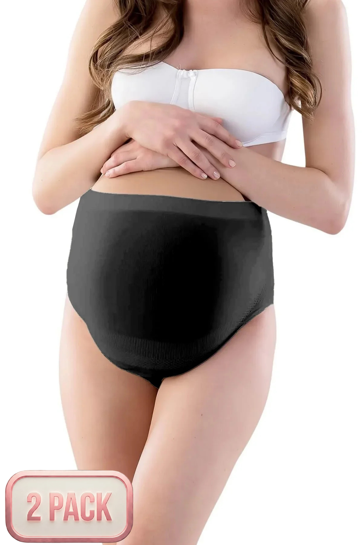 2-Pack Seamless Shaping Maternity Panties & Briefs Wire-Free Belly Support Black - 5210