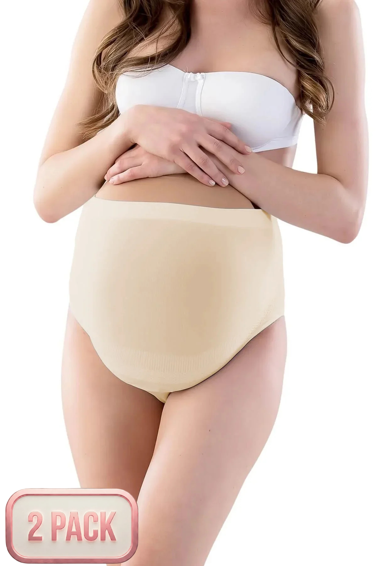 2-Pack Seamless Shaping Maternity Panties & Briefs Wire-Free Belly Support Skin - 5210