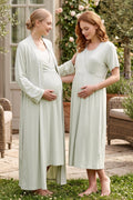 Striped Double Breasted Maternity Feeding-Friendly Nightgown & Robe Set Mint - L528